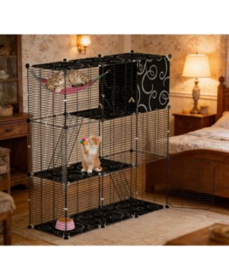 Zeus and Ruta 3 Tier Indoor Cat Enclosure with Hammock Toy Ball Ladder Iron Wire Playpen for Cats Ferret Rabbit Small Animals