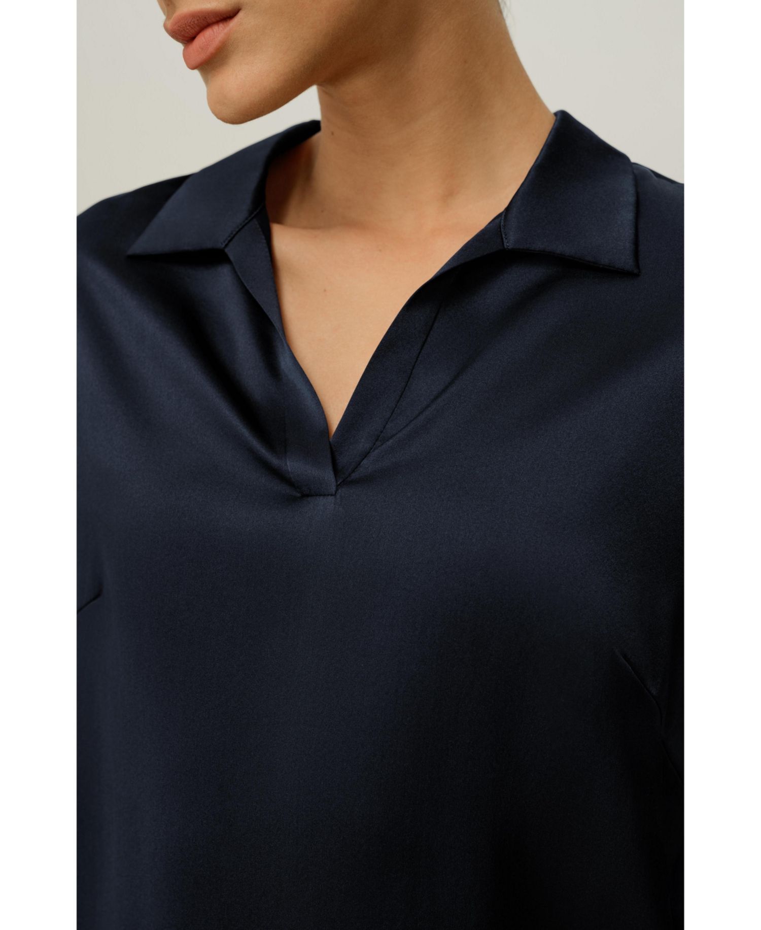 Women's Washable Silk Charmeuse Polo Top