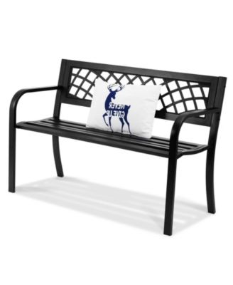  Metal Outdoor Patio Bench with Armrests and Backrest