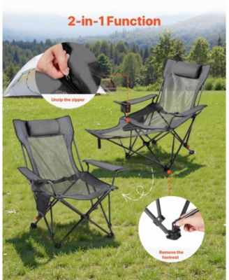 4-Position Reclining Portable Folding Camping Chair with Headrest