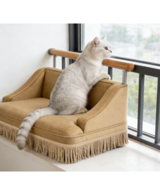 Zeus and Ruta Princess Style Pet Bed Sofa Medium Size With Fringe Skirt Performance Velvet