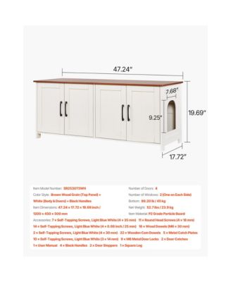 Zeus and Ruta Wooden Cat Litter Box Enclosure Cabinet With 4 Doors And 2 Entries Multi Cat Furniture