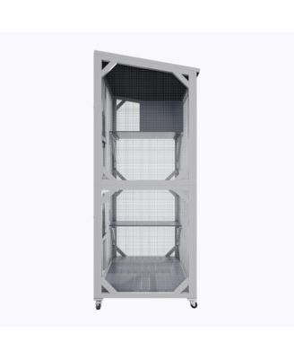 Zeus and Ruta Large Outdoor Cat Enclosure Catio With Wheels Multi Level Wooden Cat House With Platforms Lockable Doors