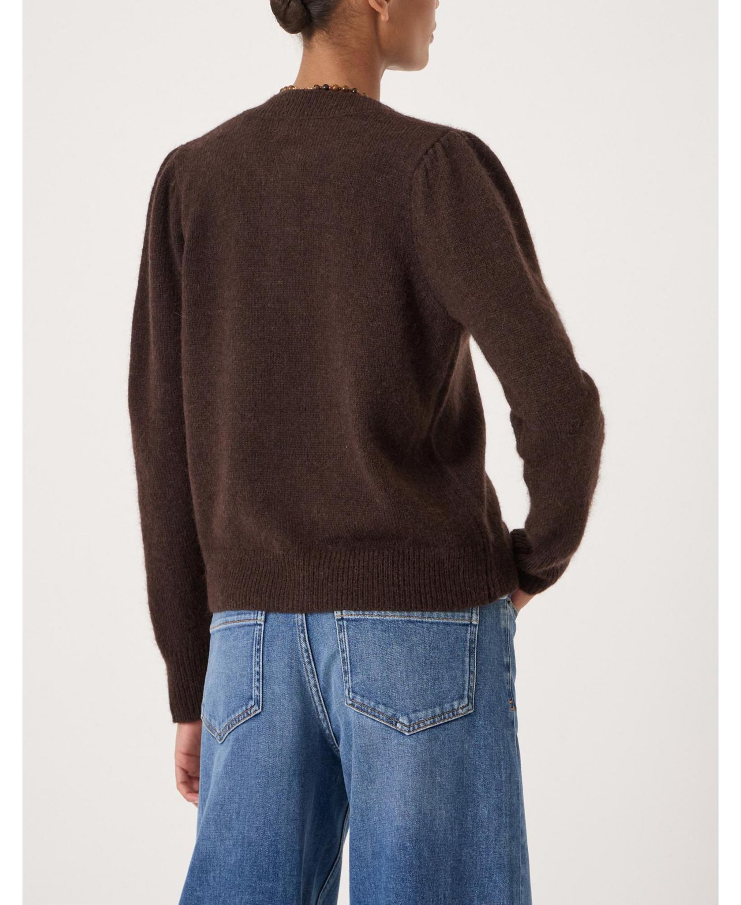 Women's Wool Blend Gathered Shoulder Cardigan