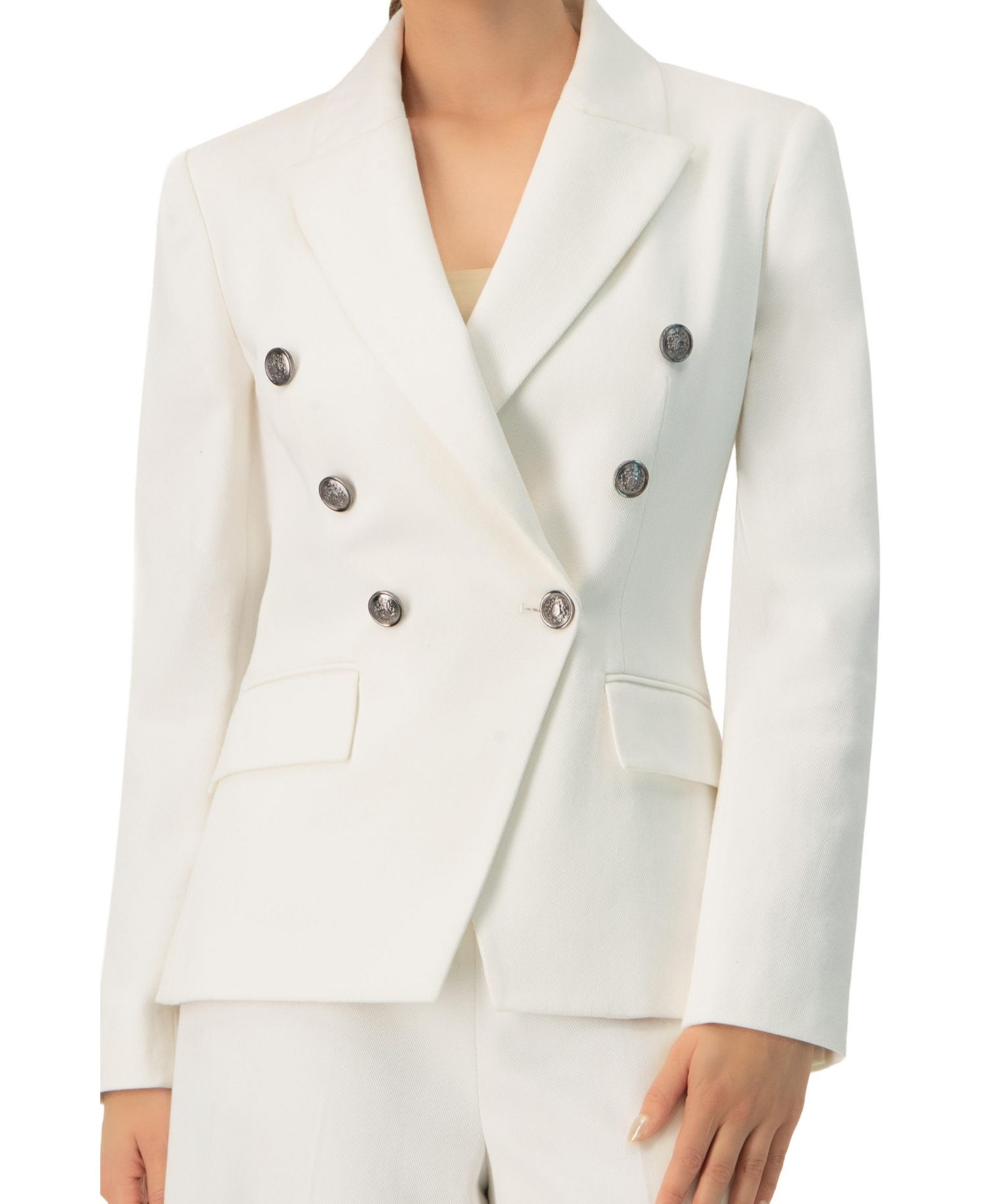 Women's Double-Breasted Blazer with Flap Pockets