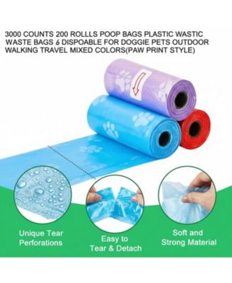 3000 Counts 200 Rolls Dog Poop Bags Plastic Waste Bags Disposable Paw Print