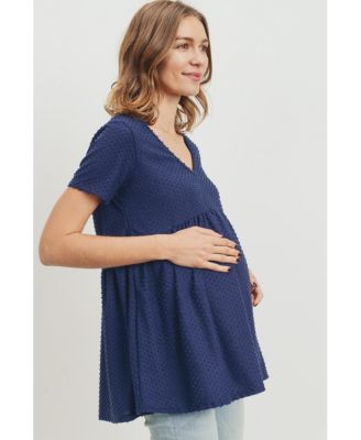 Maternity Swiss Dot V-Neck Empire Waist Short Sleeve Top