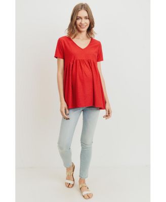 Maternity Swiss Dot V-Neck Empire Waist Short Sleeve Top