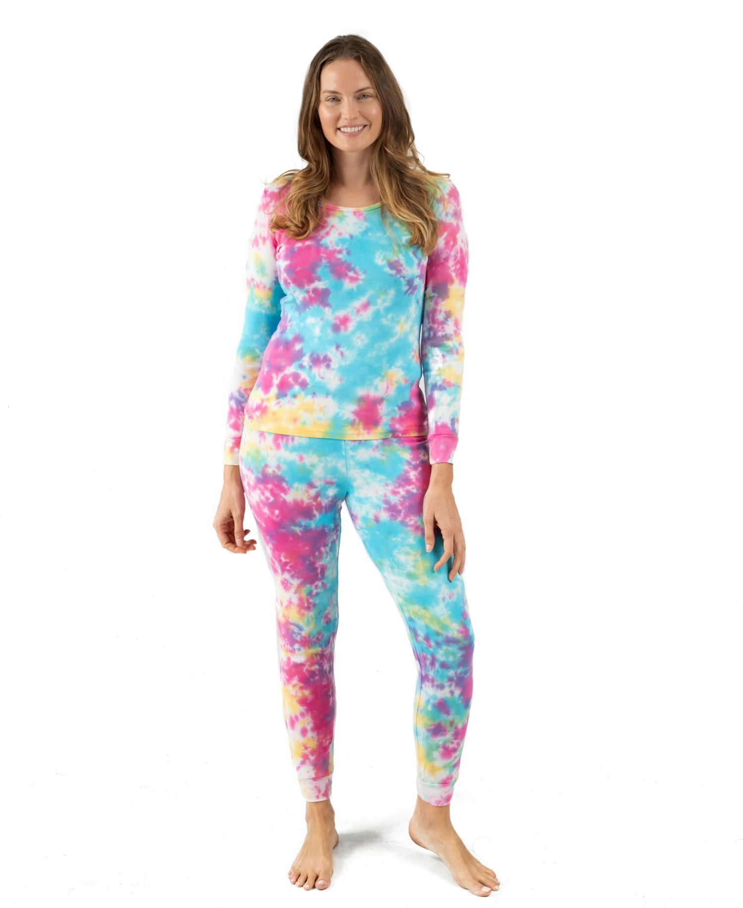 Women's Matching Family Two Piece Cotton Long Sleeve Tie Dye Pajamas