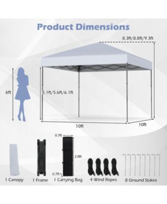 10 x 10 ft Pop Up Canopy Tent with Carrying Bag Eight Stakes and Wind Ropes