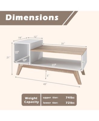 Modern Coffee Table with Stepped Top Storage White