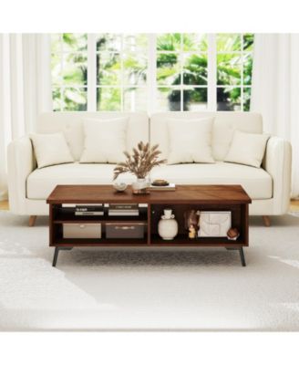 2 Tier Coffee Table Mid Century with Storage Compartments