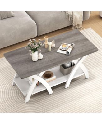 Coffee Table with X Legs Farmhouse Storage Shelf