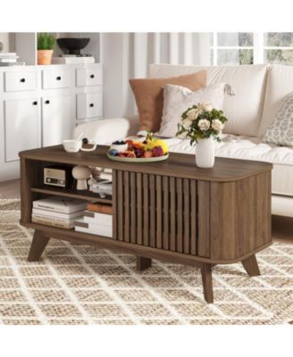 Rectangular Coffee Table Storage Adjustable Shelves Walnut