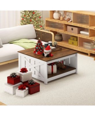 Farmhouse Coffee Table Square with Storage Shelf