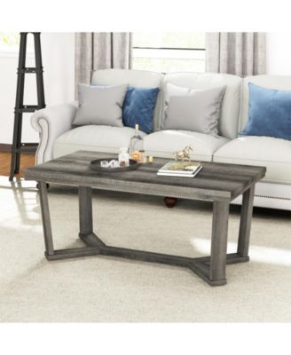 Coffee Table with Rubber Wood Cross Shaped Base