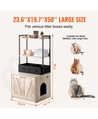 Cat Litter Box Enclosure Furniture Hidden with 2 Shelves and 2 Baskets, Indoor Litter Box Cabinet