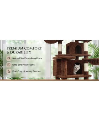 68" Cat Tree with Hammocks, Hanging Basket, Cat Cave and Scratching Posts, Plush Cat Tower for Indoor Cats
