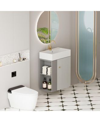 Bathroom Vanity with Sink, Modern Wood Cabinet, Soft Close Door and Open Storage, Small Space Organizer