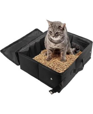 Zeus and Ruta Portable Cat Travel Litter Box Zipped Lid Foldable Waterproof Leak Proof Odor Control Easy Carry Hotel Car