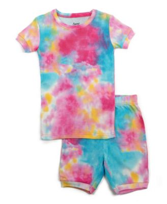 Toddler Matching Family Two Piece Cotton Short Sleeve Shirt and Shorts Tie Dye Pajamas.