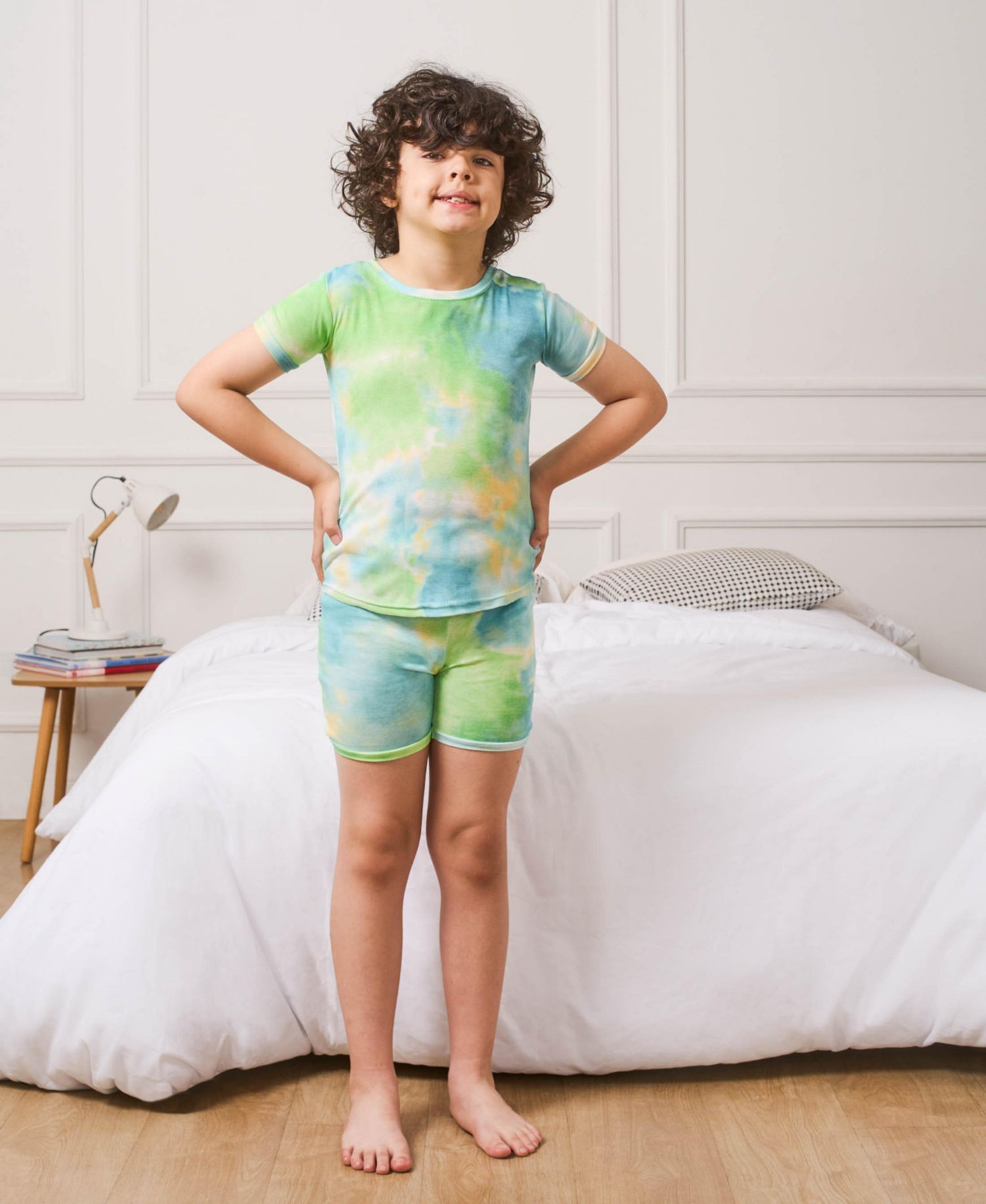 Kids Matching Family Two Piece Cotton Short Sleeve Shirt and Shorts Tie Dye Pajamas