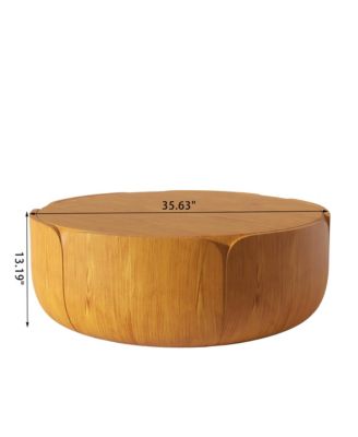  Outdoor Indoor Coffee Table, Modern Wood Grain Drum Center Table,Backyard, Living Room