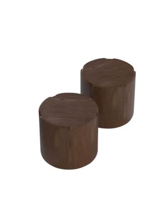 Round Outdoor Indoor Side Table Set, Modern Wood Grain Patio Garden Stool