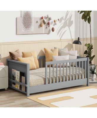 Twin size Floor Platform Bed with Built-in Book Rack