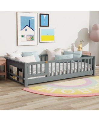 Twin Size Floor Bed with Built-in Book Rack and Door