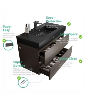 Luxury Wall Mounted Bathroom Vanity with Sink, Modern Floating Double Drawer Storage, Matte Basin, Pre-assembled