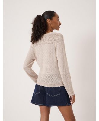 Women's Pointelle Cotton V-Neck Sweater