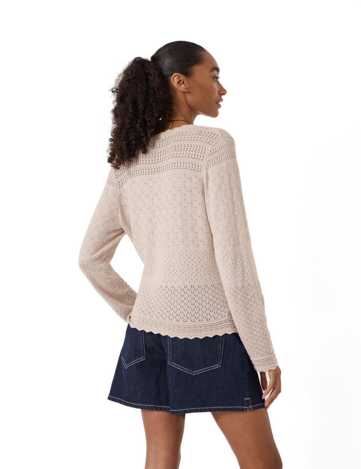 Women's Pointelle Cotton V-Neck Sweater