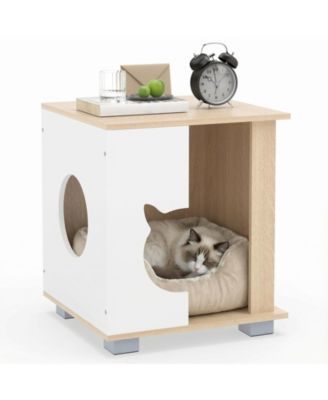 Cat Bed Side Table w/Head-shaped Entry and Metal Legs Modern End Table Nightstand