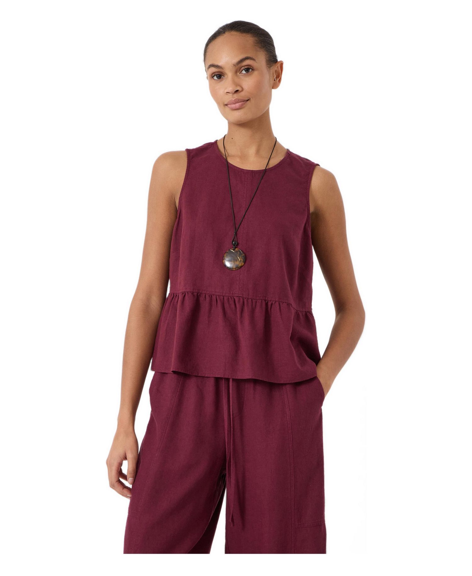 Women's Nomie Linen Blend Peplum Top