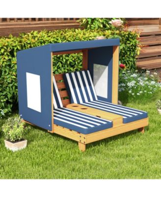 Kids Patio Lounge Chair with Awning and Cup Holders