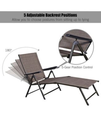 5-Position Adjustable Patio Chaise Lounge with Stackable Folding Frame