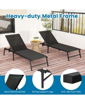 Foldable Patio Chaise Lounge Set of 2 with 5-Position Backrest