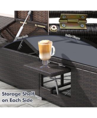 Double Patio Chaise Lounge with 6-Position Backrests and Folding Trays