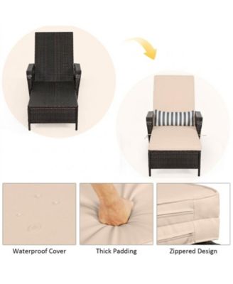 Patio Wicker Chaise Lounge with 6-Position Backrest and Lumbar Pillow