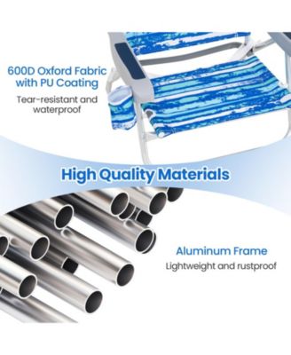 Folding Beach Lounge Chair Set of 2 with Padded Headrest, 5-Position