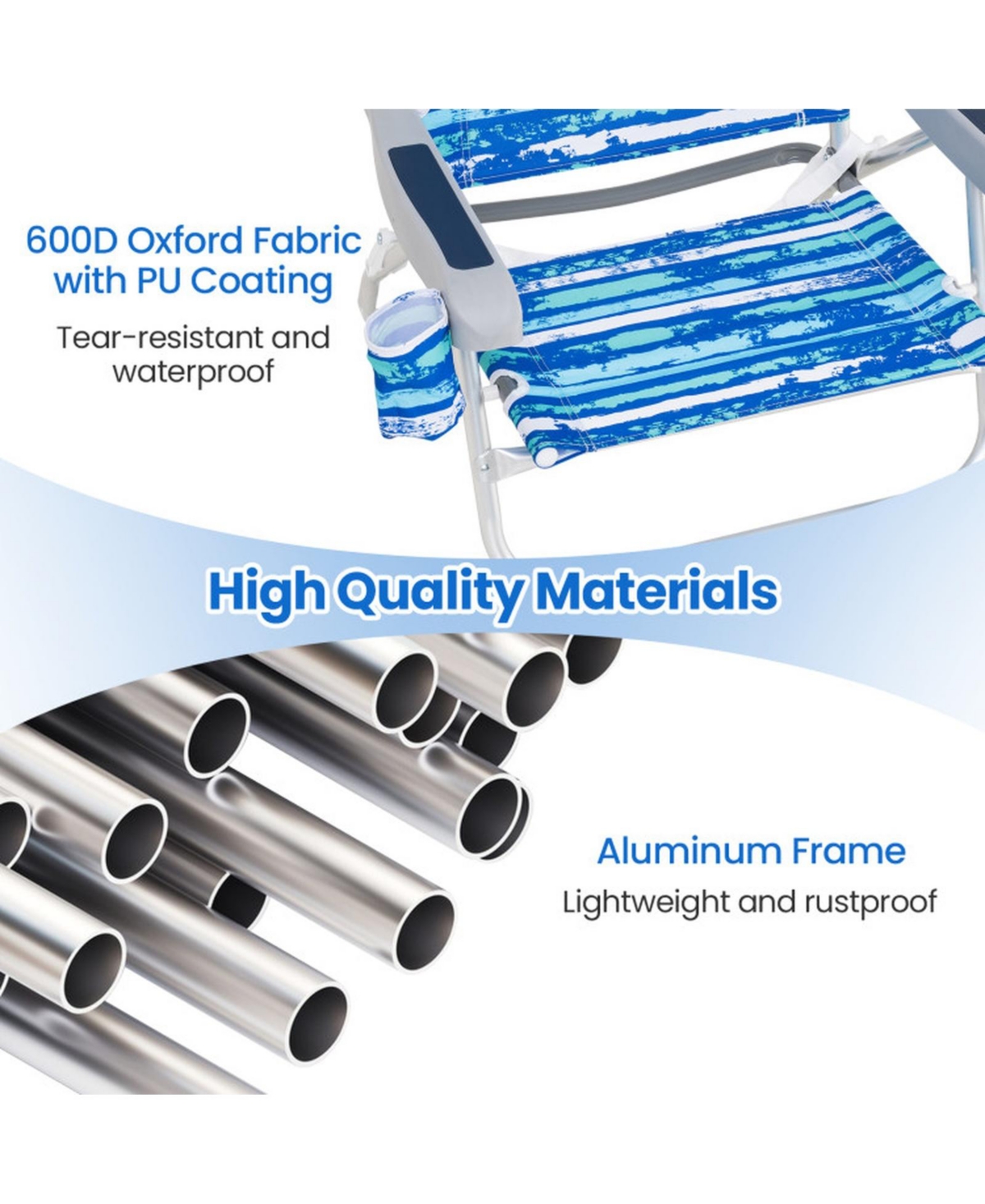 Gouun Folding Beach Lounge Chair Set of 2 with Padded Headrest, 5-Position