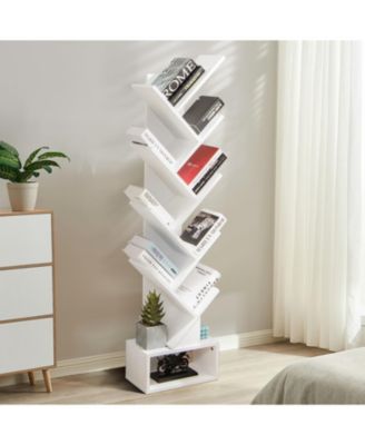 10-Tier Tree-Shaped Bookshelf with Fabric Drawer