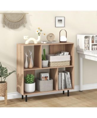 4-Compartment Open Shelf Bookcase with Metal Legs