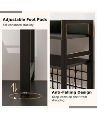 4-Tier Desktop Display Shelf with Metal Grid Panel and Hooks