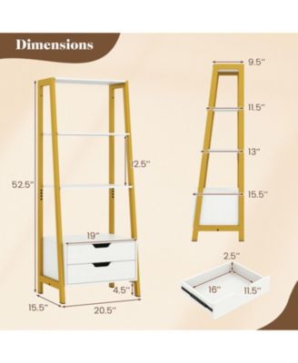 4-Tier Ladder Shelf with 2 Drawers and Metal Frame
