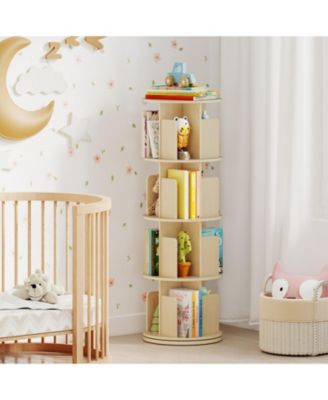 4-Tier Rotating Bookshelf with 360-Degree Swivel Base