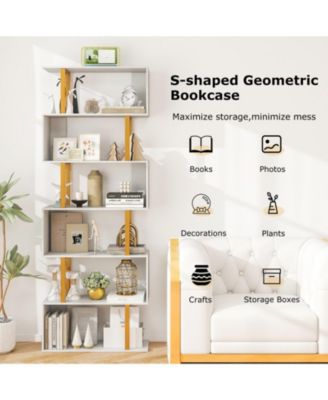 6-Tier Geometric S-Shaped Bookcase with Metal Frame