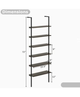 6-Tier Industrial Ladder Shelf Wall Mounted Bookshelf