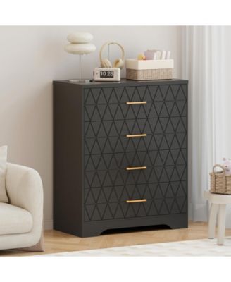 Tall Dressers for Bedroom with 4 Drawers, Wood Chest of Drawers with Gold Handles for Closet, Modern Nightstand for Bedside